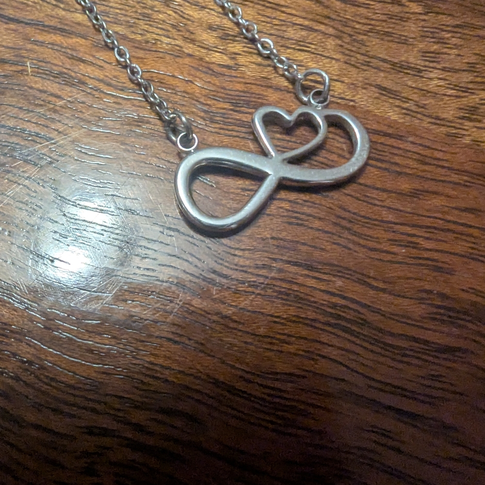 Silver Tone Infinity Heart Necklace 16"-18"